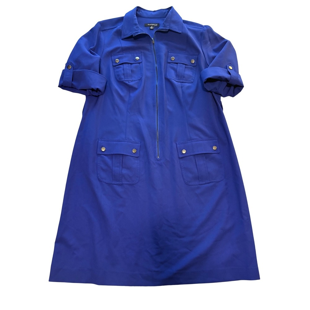 Sharagano Woman Royal Blue Utility Zip Front Shirt Dress Plus Size 16W